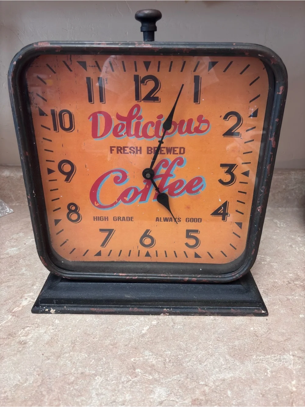 Delicious Fresh Brewed Coffee Yellow Black Advertising Clock Sign Vintage Works!